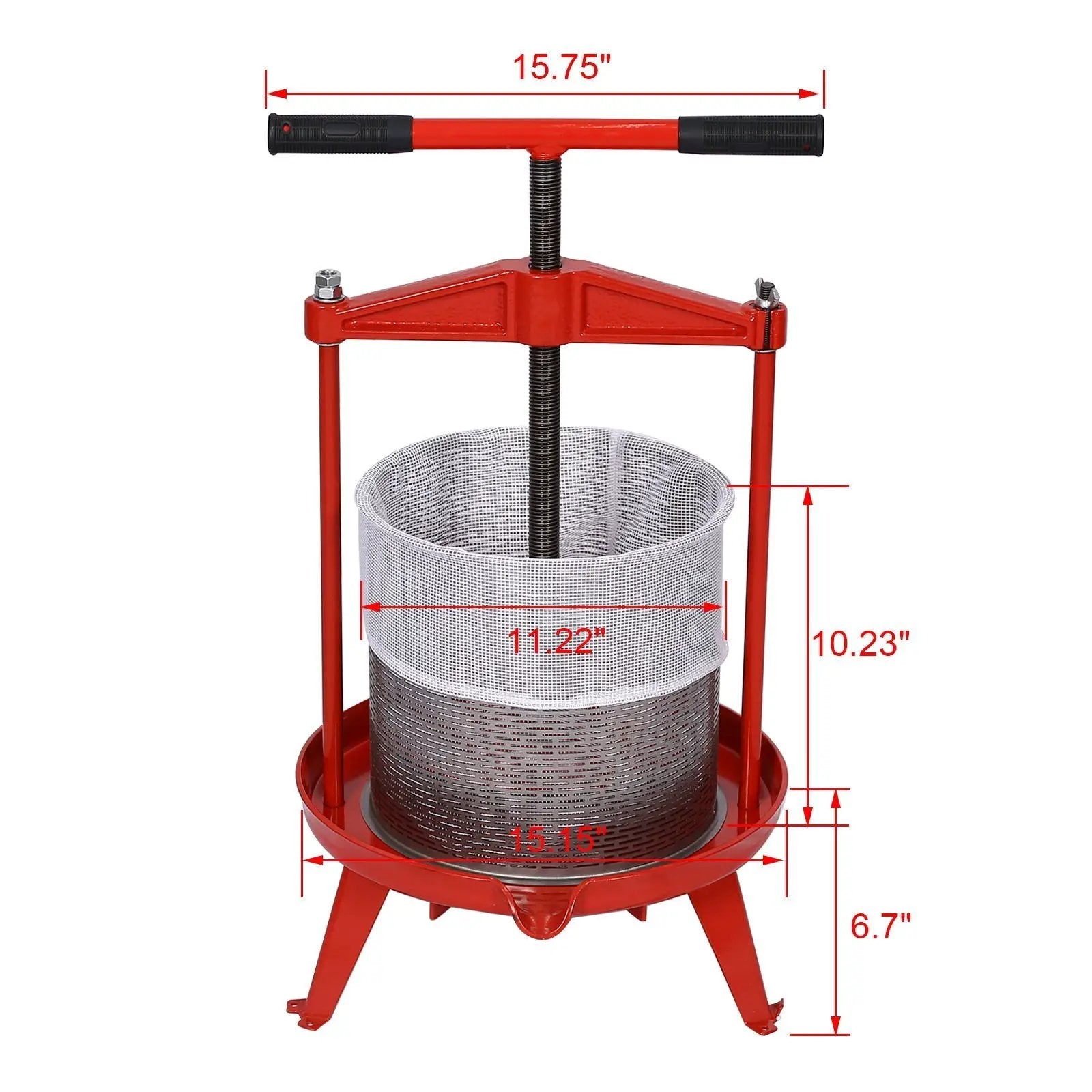 Fruit and Wine Press With T-Shaped Hand Shank, 3.69 Gallon / 14L - Red by HouseOfZazla