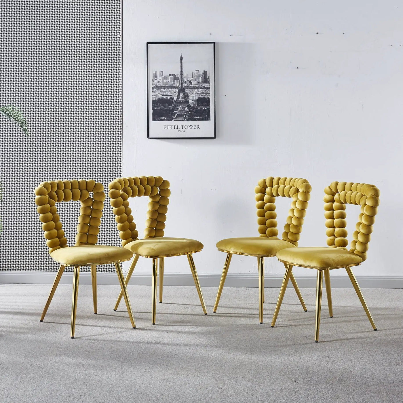 Modern Chair With Iron Tube Legs, Soft Cushions And Comfortable Backrest, Suitable For Dining Room, Living Room, Cafe, Hairball Back by Unique Piece Furniture