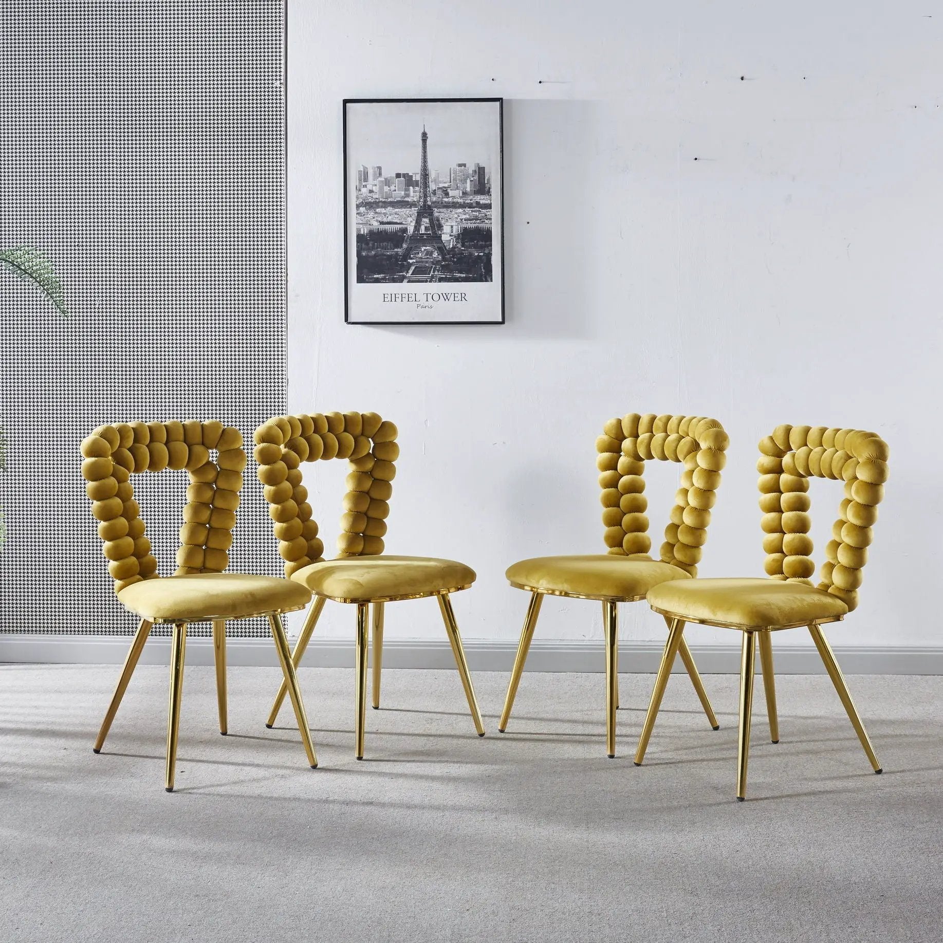Modern Chair With Iron Tube Legs, Soft Cushions And Comfortable Backrest, Suitable For Dining Room, Living Room, Cafe, Hairball Back by Unique Piece Furniture