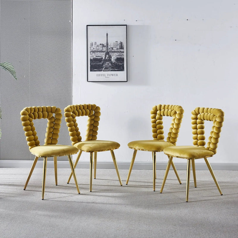 Modern Chair With Iron Tube Legs, Soft Cushions And Comfortable Backrest, Suitable For Dining Room, Living Room, Cafe, Hairball Back by HouseOfZazla