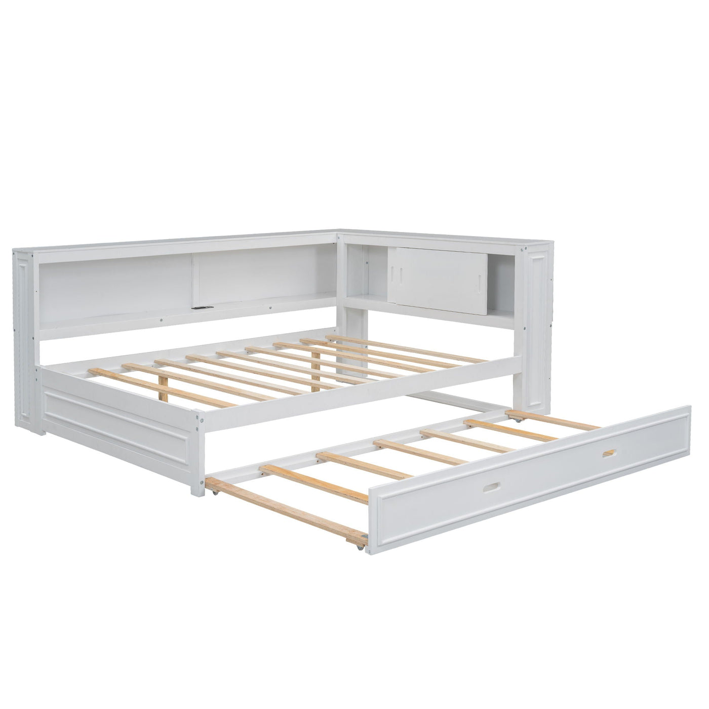 Daybed With Storage Shelves, LED, USB, And Trundle by HouseOfZazla