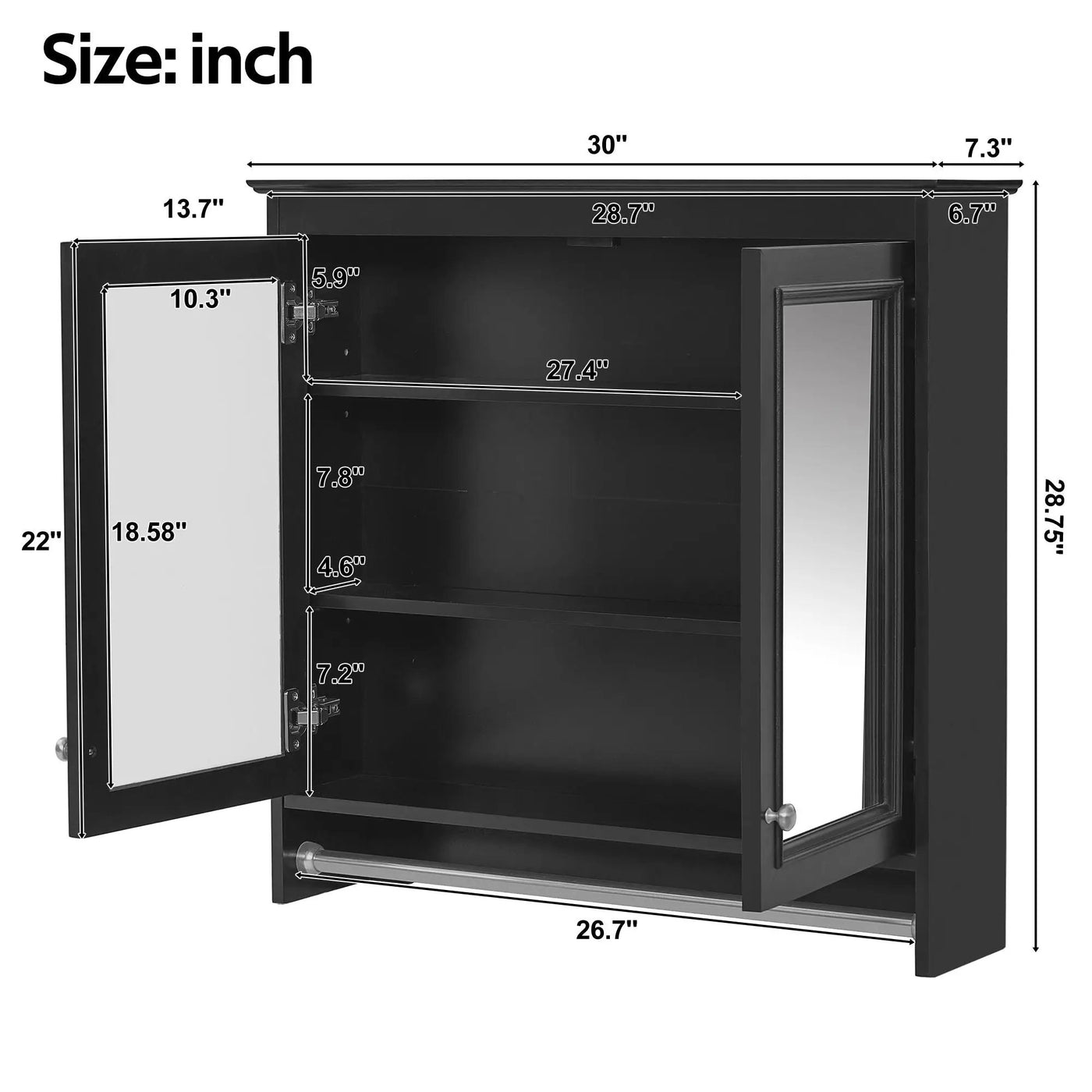 Modern Wall-Mounted Mirror Cabinet With Adjustable Shelves, Soft-Close Doors, High-Definition Mirror by HouseOfZazla