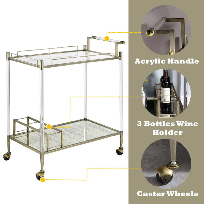 Cirro - Antique Mirror Wire Brass Serving Cart - Antique Brass / White by Unique Piece Furniture