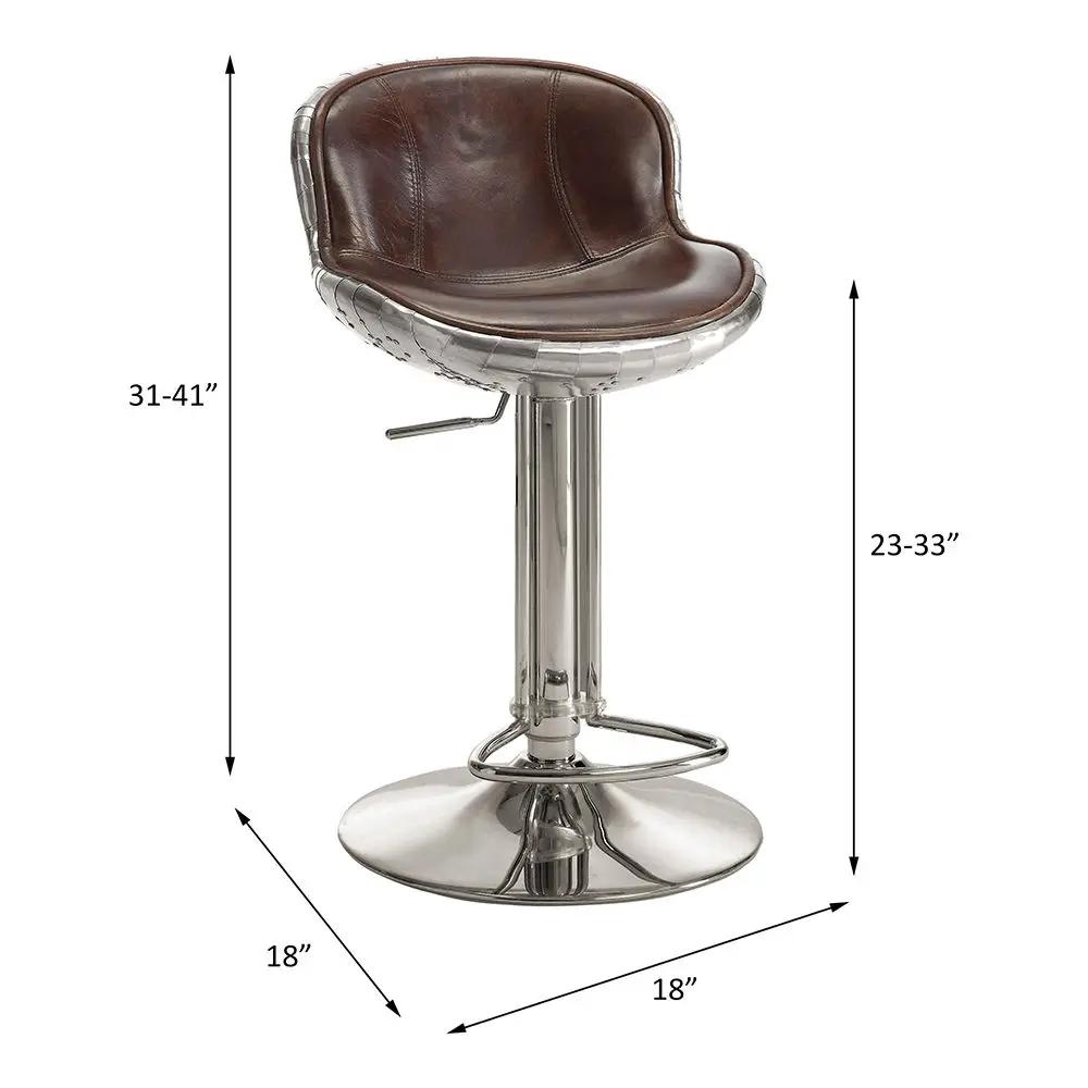 Brancaster - Adjustable Stool With Swivel - Vintage Brown Top Grain Leather & Aluminum by Unique Piece Furniture