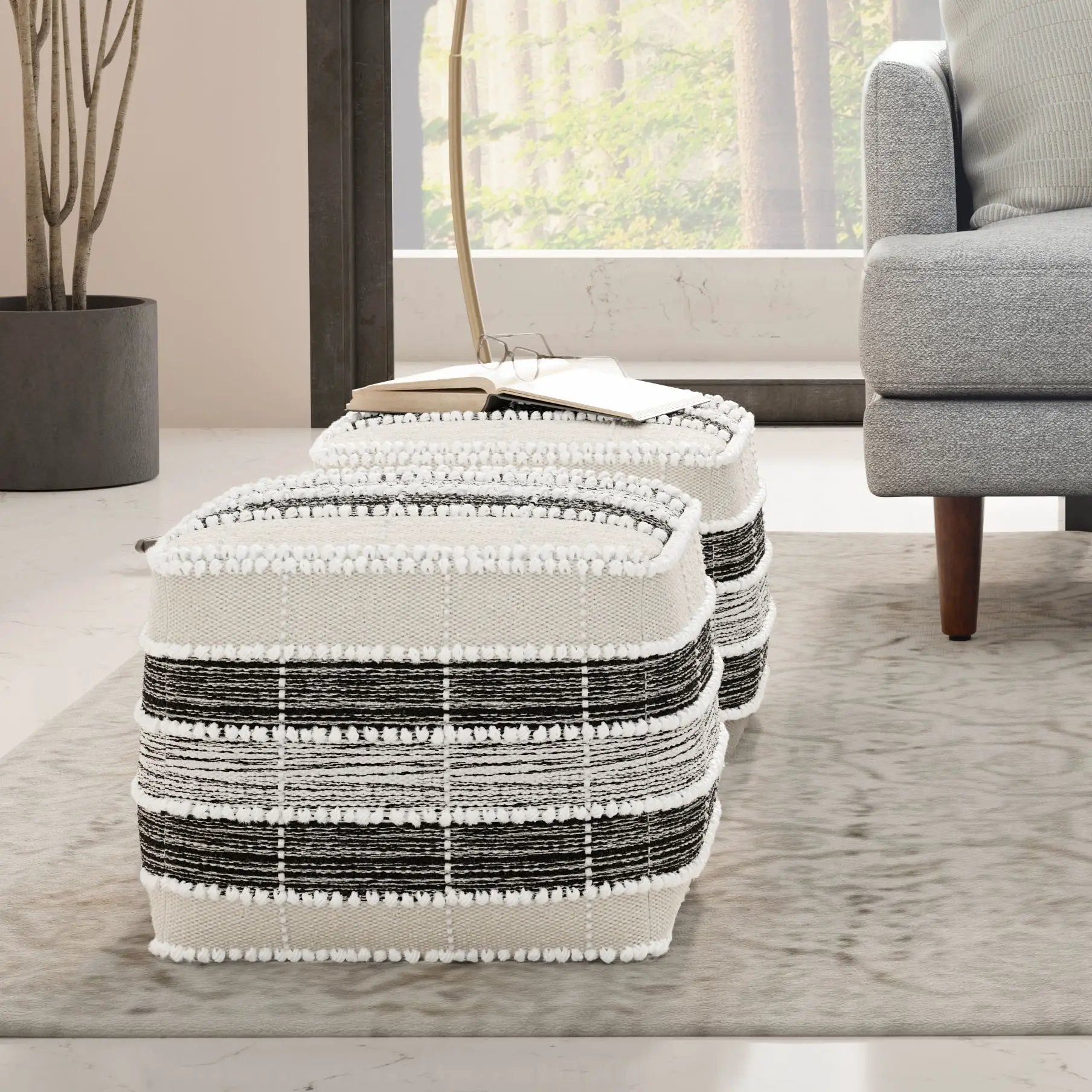 Barley - Square Pouf - White / Beige / Black by Unique Piece Furniture