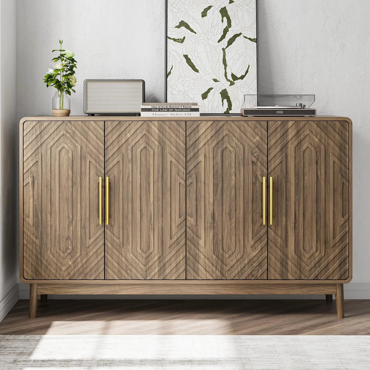 Sideboard Buffet Cabinet With Carved Doors And Adjustable Layer Board by HouseOfZazla