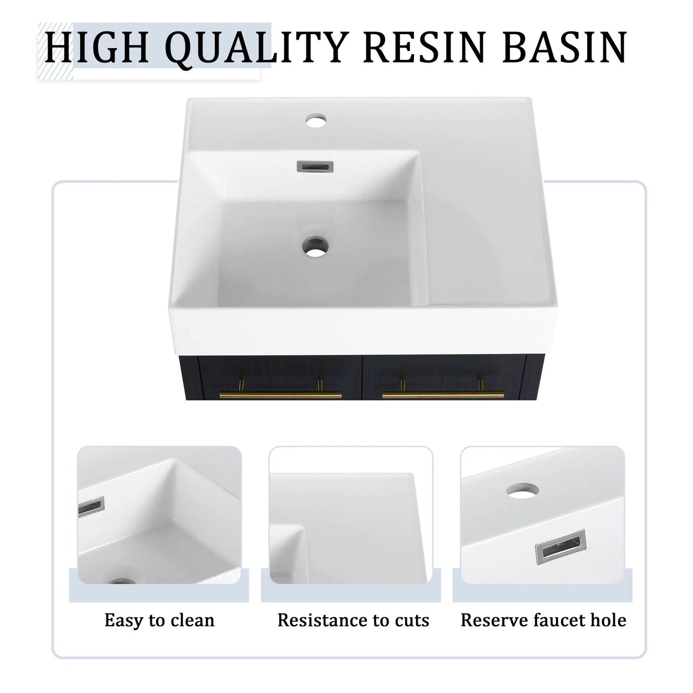Modern Wall Mounted Bathroom Vanity With Thick Edge Resin Sink And Storage Rack by Unique Piece Furniture