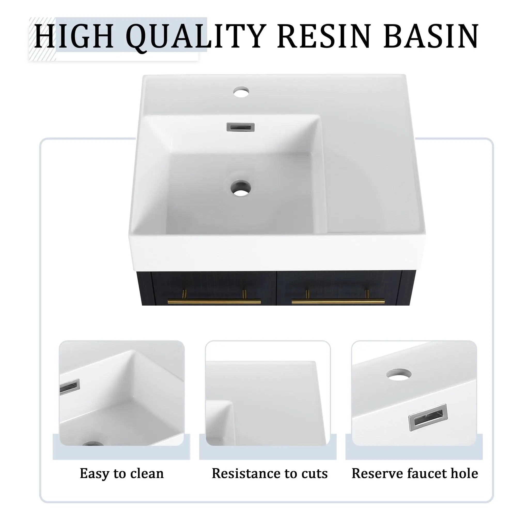 Modern Wall Mounted Bathroom Vanity With Thick Edge Resin Sink And Storage Rack by Unique Piece Furniture