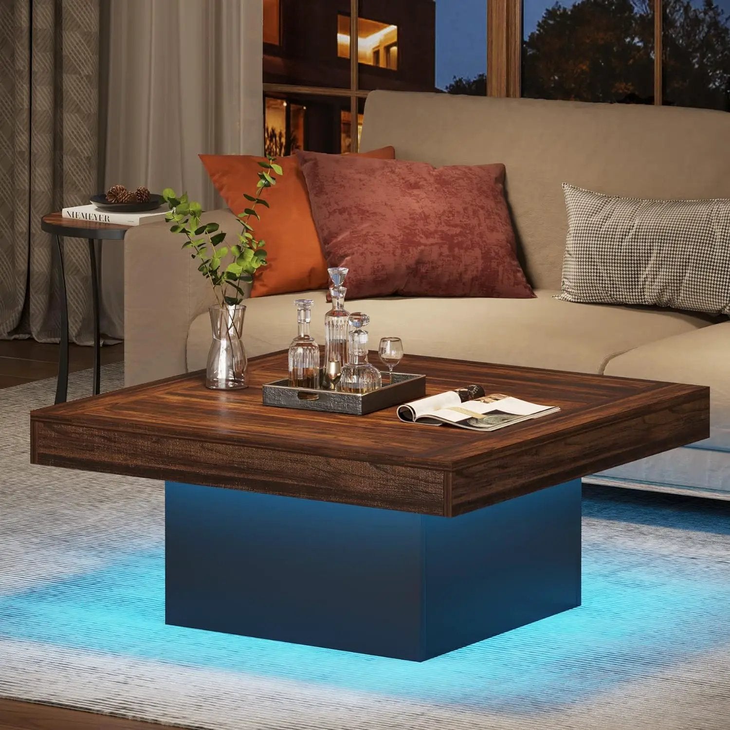 LED Coffee Table With Base, Center Table For Living Room - Rustic Brown by HouseOfZazla