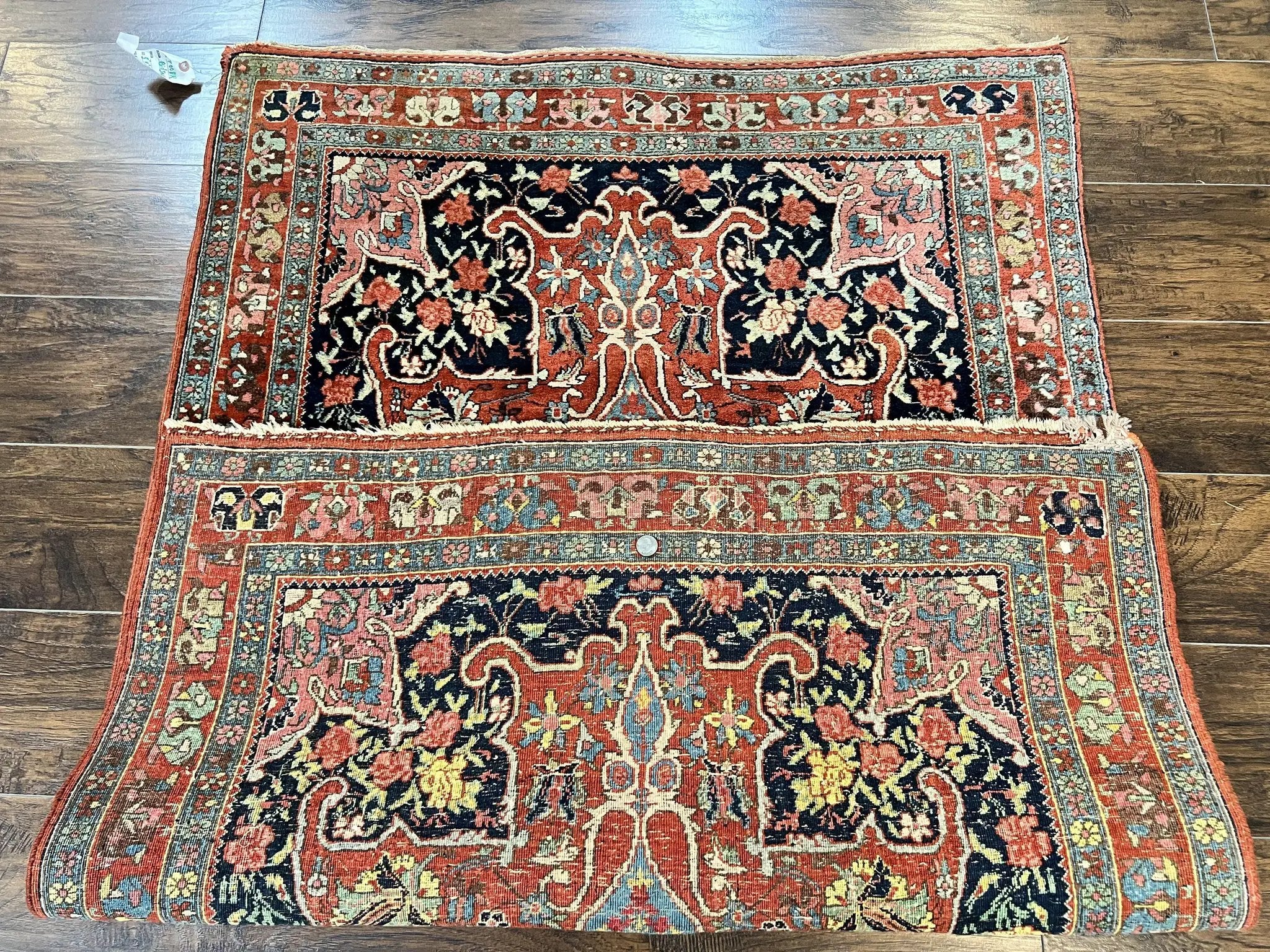 Antique Persian Bidjar Rug 4x5, Red and Blue, Hand Knotted Wool Carpet by Jewel Rugs