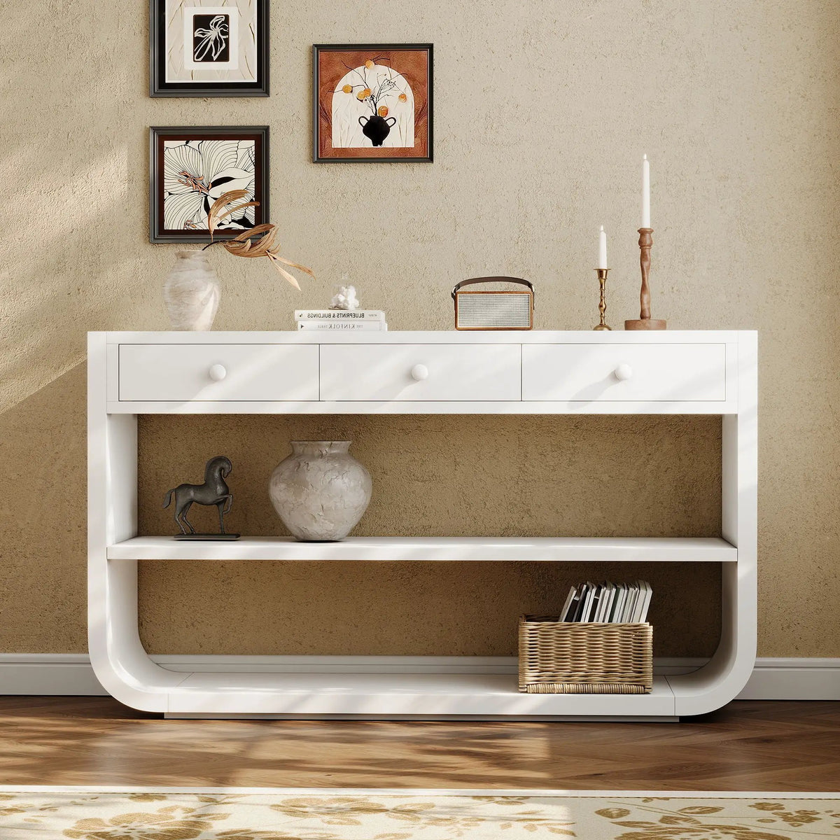 Console Table With 3 Soft Close Drawers & 2 Open Shelves by HouseOfZazla