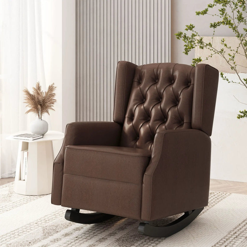 Amedou Contemporary Tufted Wingback Rocking Chair - Dark Brown by HouseOfZazla