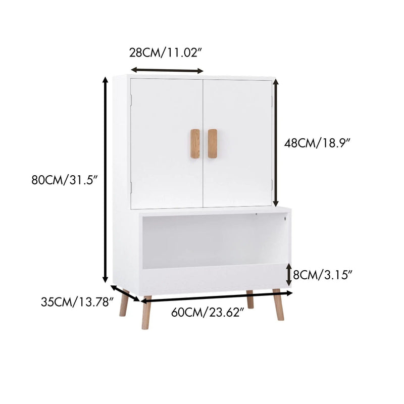 Toy Storage Cabinet With Doors And Open Shelf, Toddler Bookshelf For Playroom - White by Unique Piece Furniture