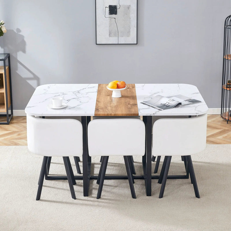 Modern Minimalist Marble Pattern Joinery Dining Table With Dining Chairs by Unique Piece Furniture