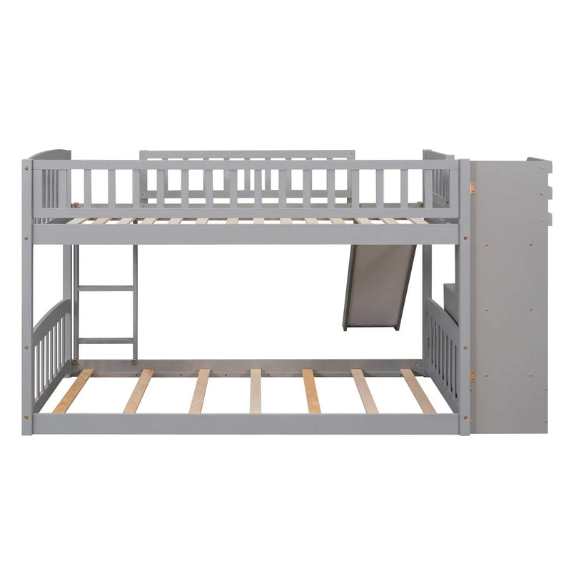 Twin Over Twin Bunk Stairway Bed With 2 Drawers And Slide - Gray by Unique Piece Furniture