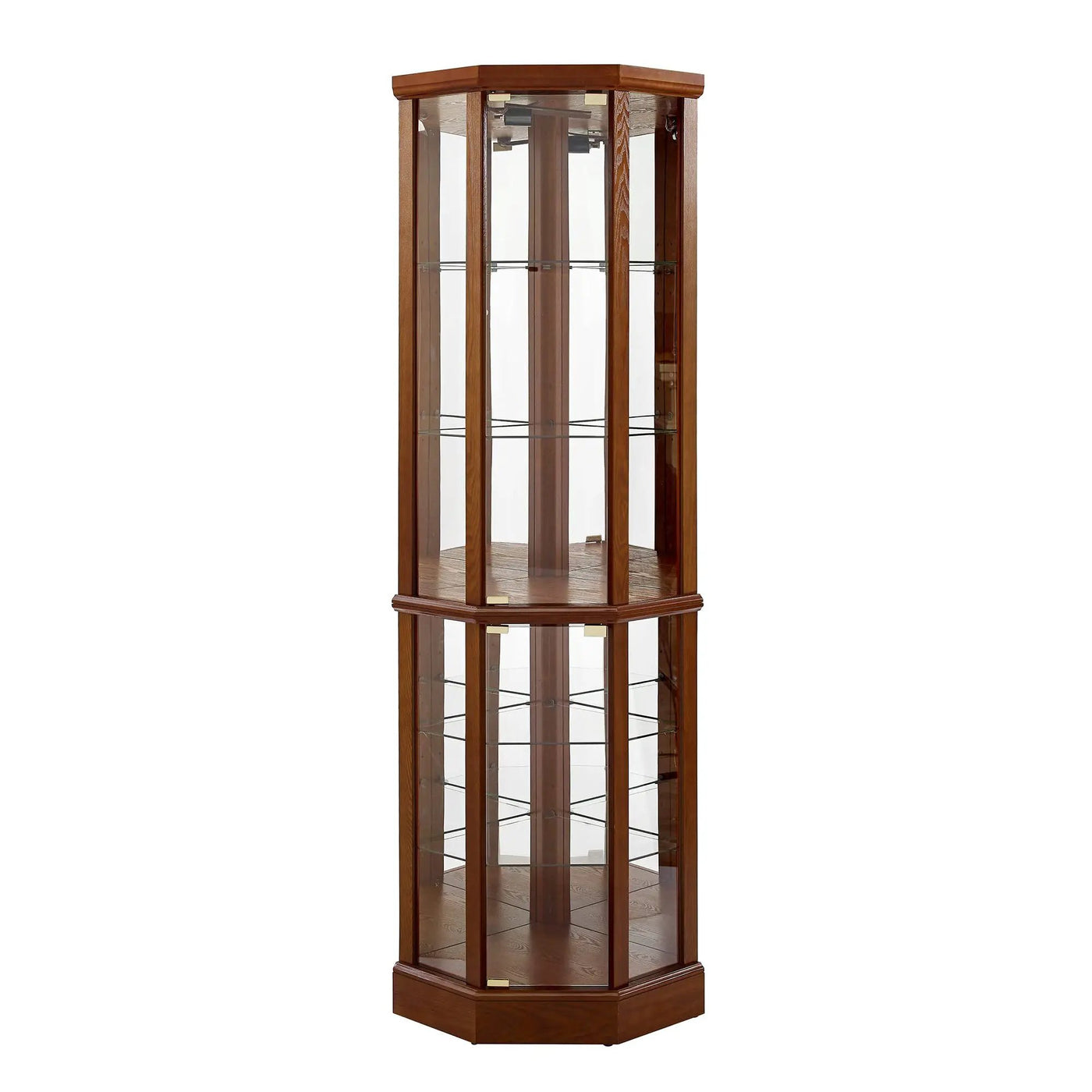 6 Shelf Lighted Corner Curio Cabinet With Adjustable Tempered Glass Shelves And Mirror Back (E26 Light Bulb Not Included) by Unique Piece Furniture