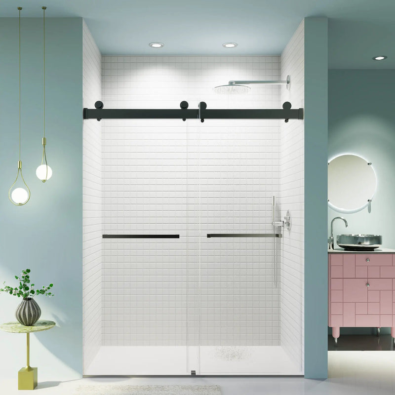 Frameless Double Sliding Soft-Close Shower Door, 3 / 8" (10Mm) Thick SGCC Tempered Glass Door, Matte by HouseOfZazla