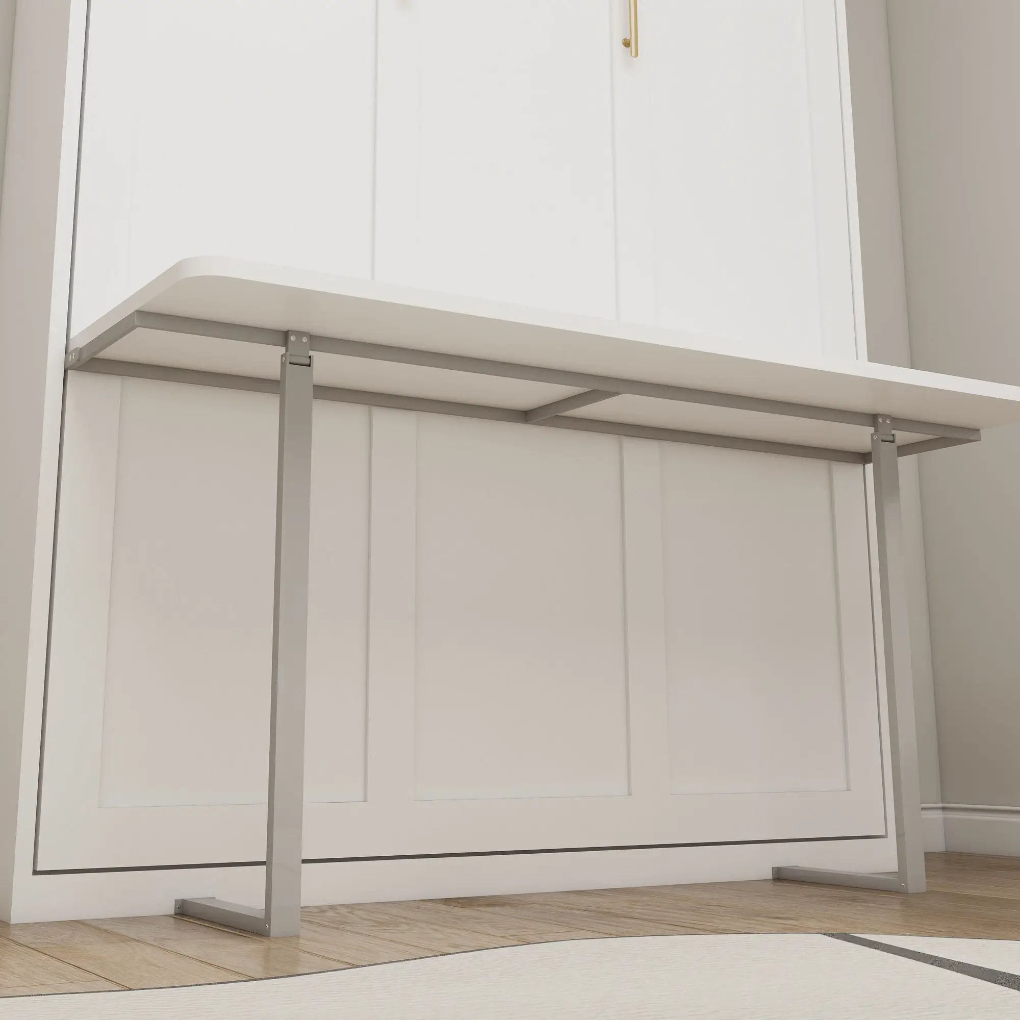 Queen Size Murphy Wall Bed With Side Storage Cabinets - White by HouseOfZazla