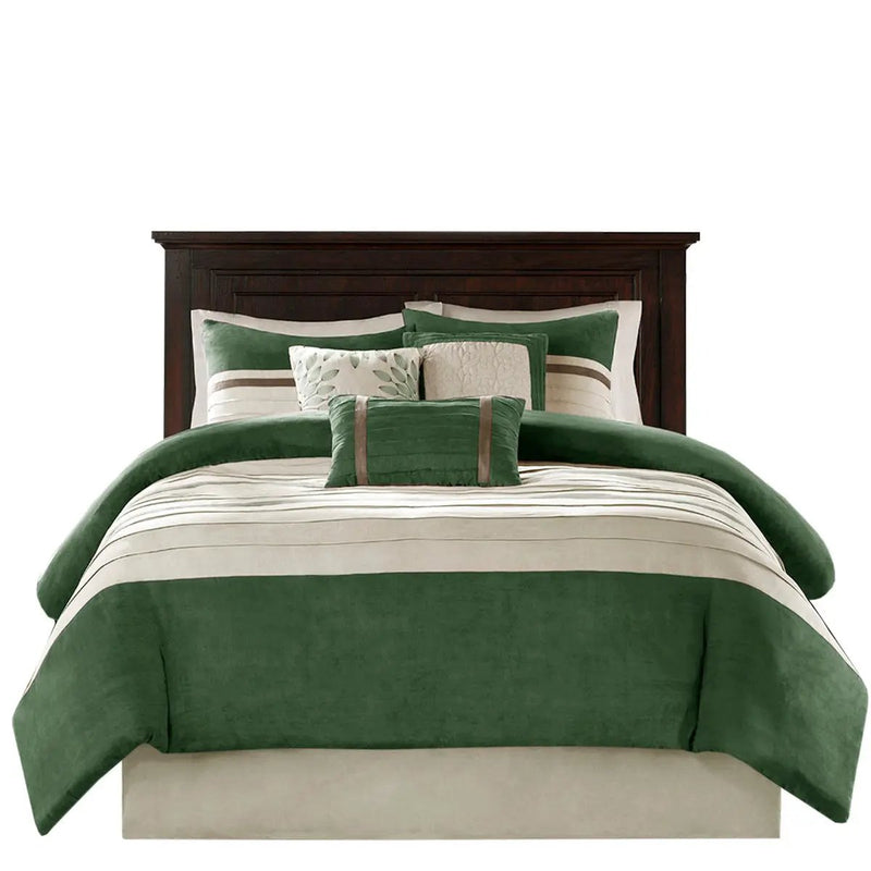 7 Pc Faux Suede Comforter Set Green King by HouseOfZazla
