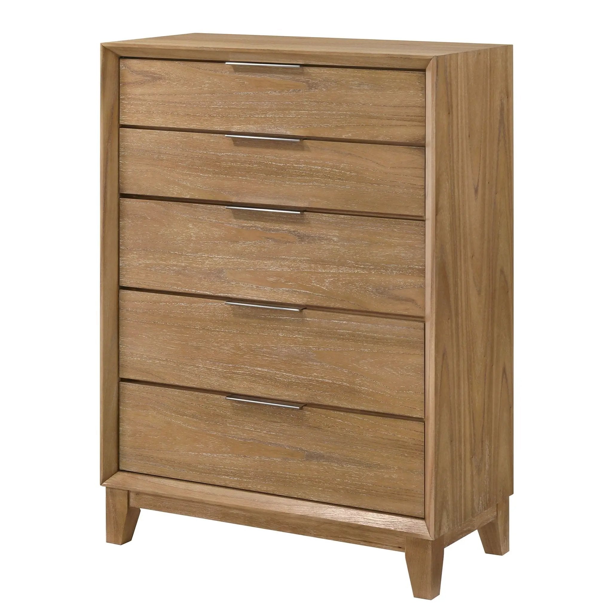 1 Piece 5 Drawer Tall Chest Bedroom Furniture - Natural Wood by HouseOfZazla