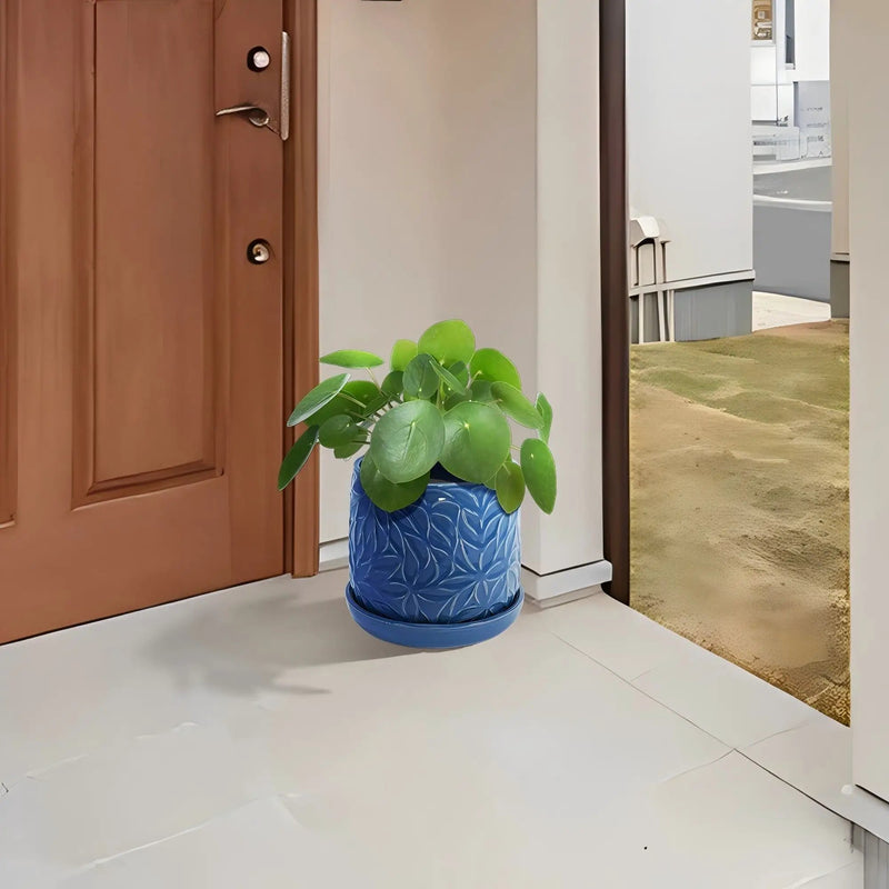 Ceramic Flowerpot, 7" Planter For Patio, Garden, Windowsill (Set of 2) - Antique Navy Blue by Unique Piece Furniture