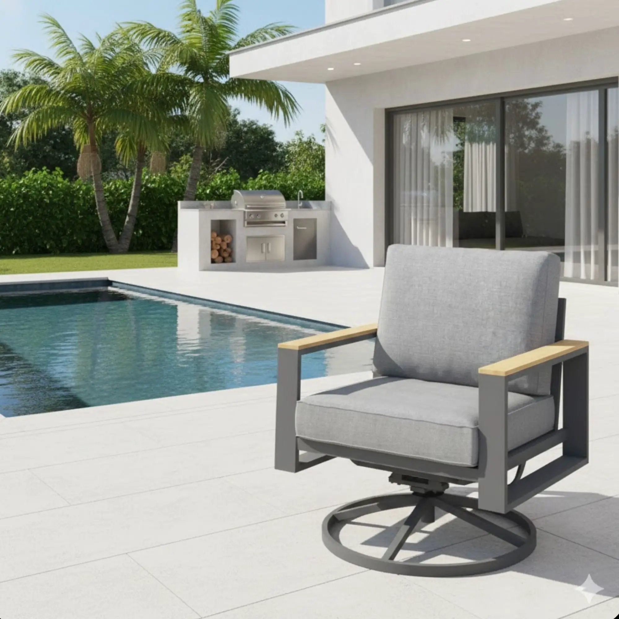 All Weather Swivel Patio Dining Chairs With Cushions - Gray by HouseOfZazla