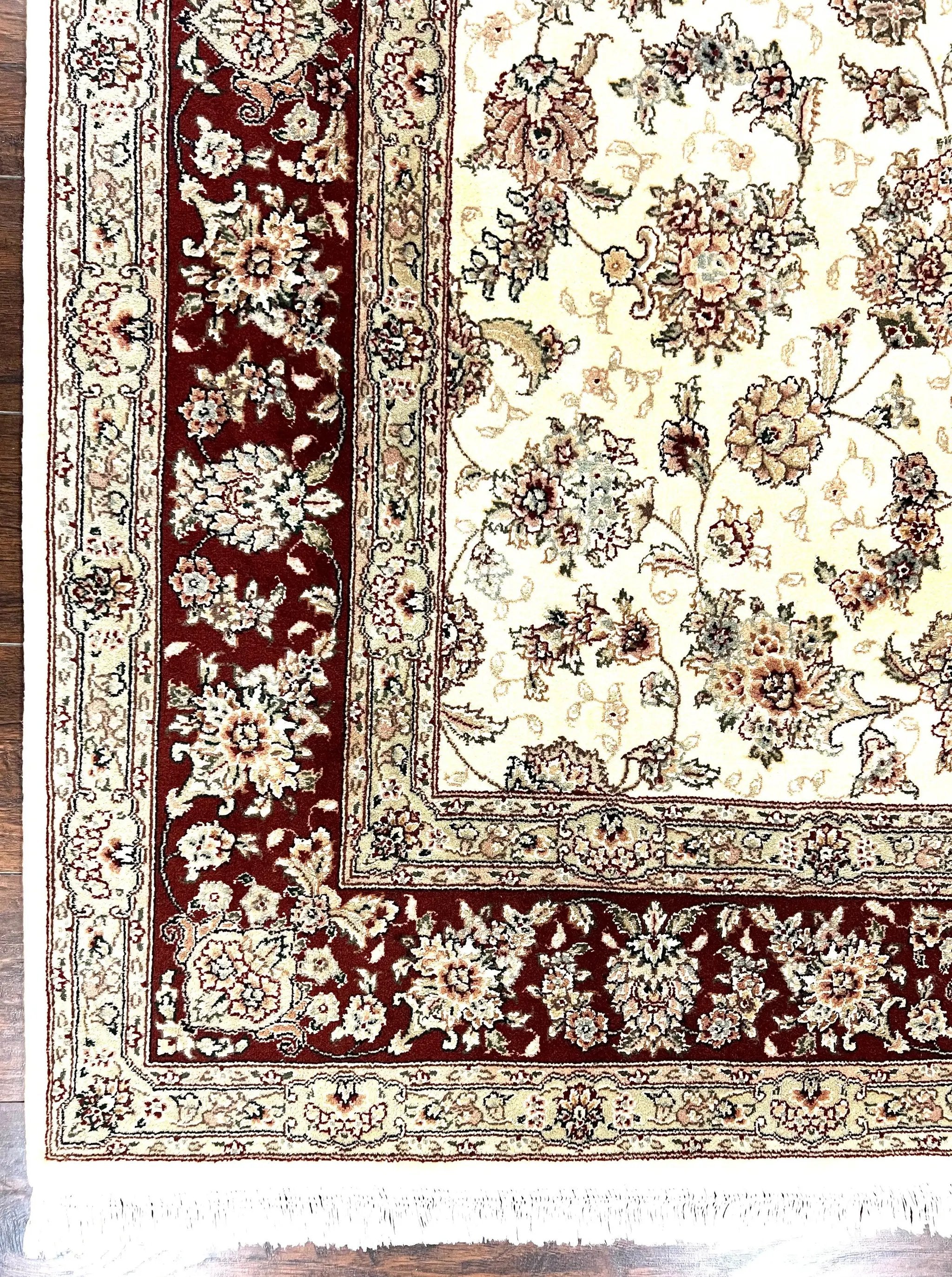 Pak Persian Rug 6x9, Floral Allover Carpet 6 x 9 ft, Cream and Maroon Hand Knotted Wool and Silk Fine Oriental Rug, Traditional Vintage Rug by Jewel Rugs