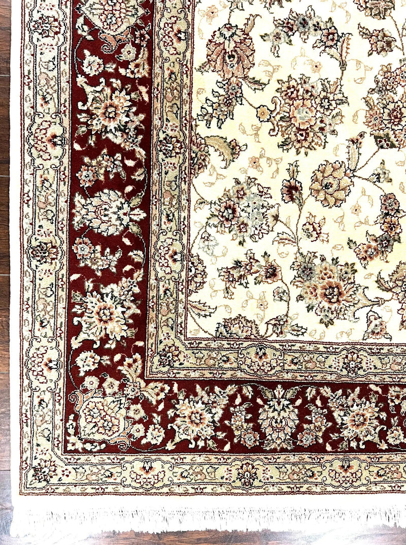 Pak Persian Rug 6x9, Floral Allover Carpet 6 x 9 ft, Cream and Maroon Hand Knotted Wool and Silk Fine Oriental Rug, Traditional Vintage Rug by Jewel Rugs