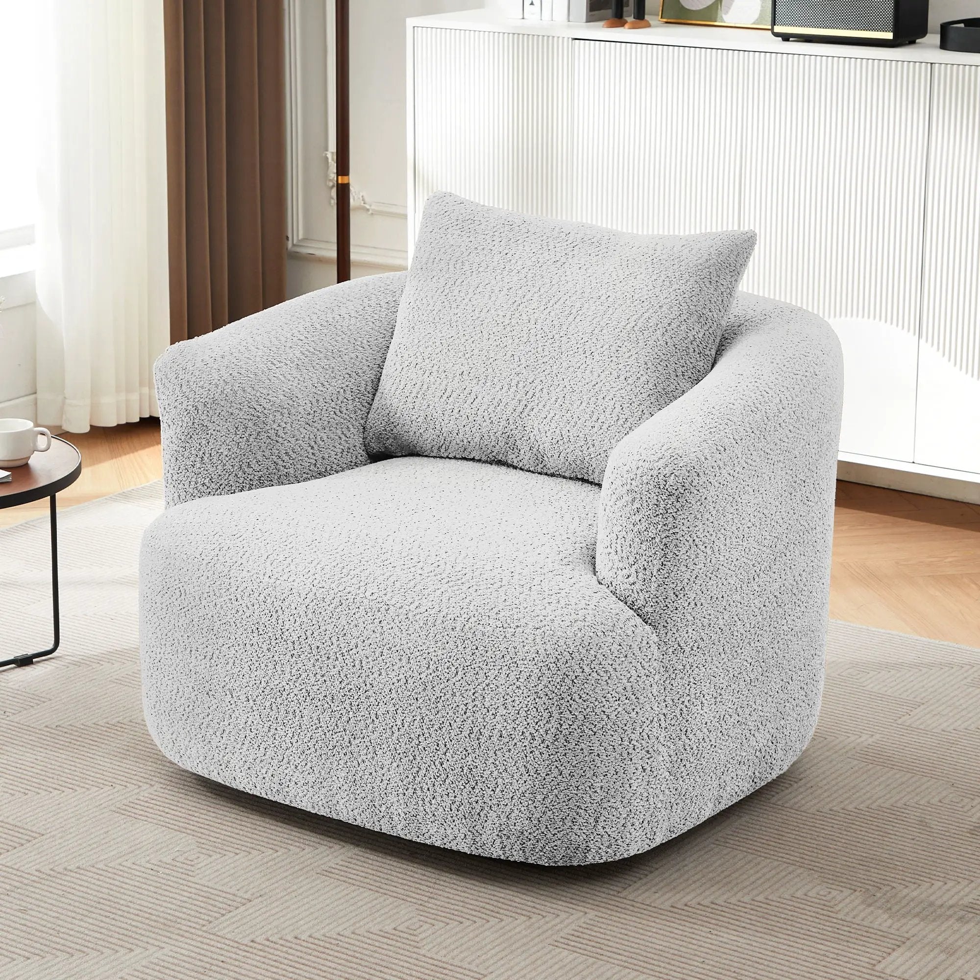 360° Swivel Barrel Sofa Chair With Throw Pillow, Upholstered Accent Chair by HouseOfZazla