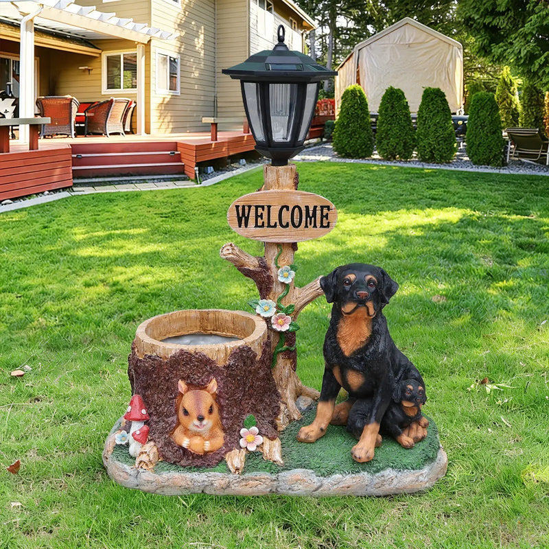 Rottweiler Dog Family Planter Statue by HouseOfZazla
