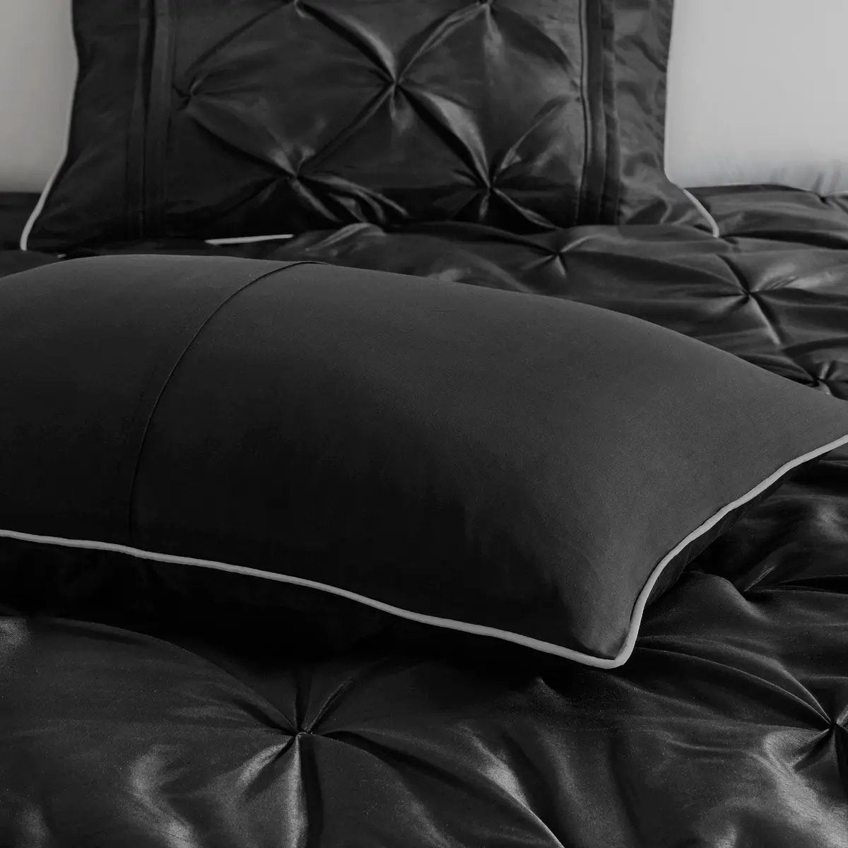 7 Piece Tufted Comforter Set Black Queen by HouseOfZazla