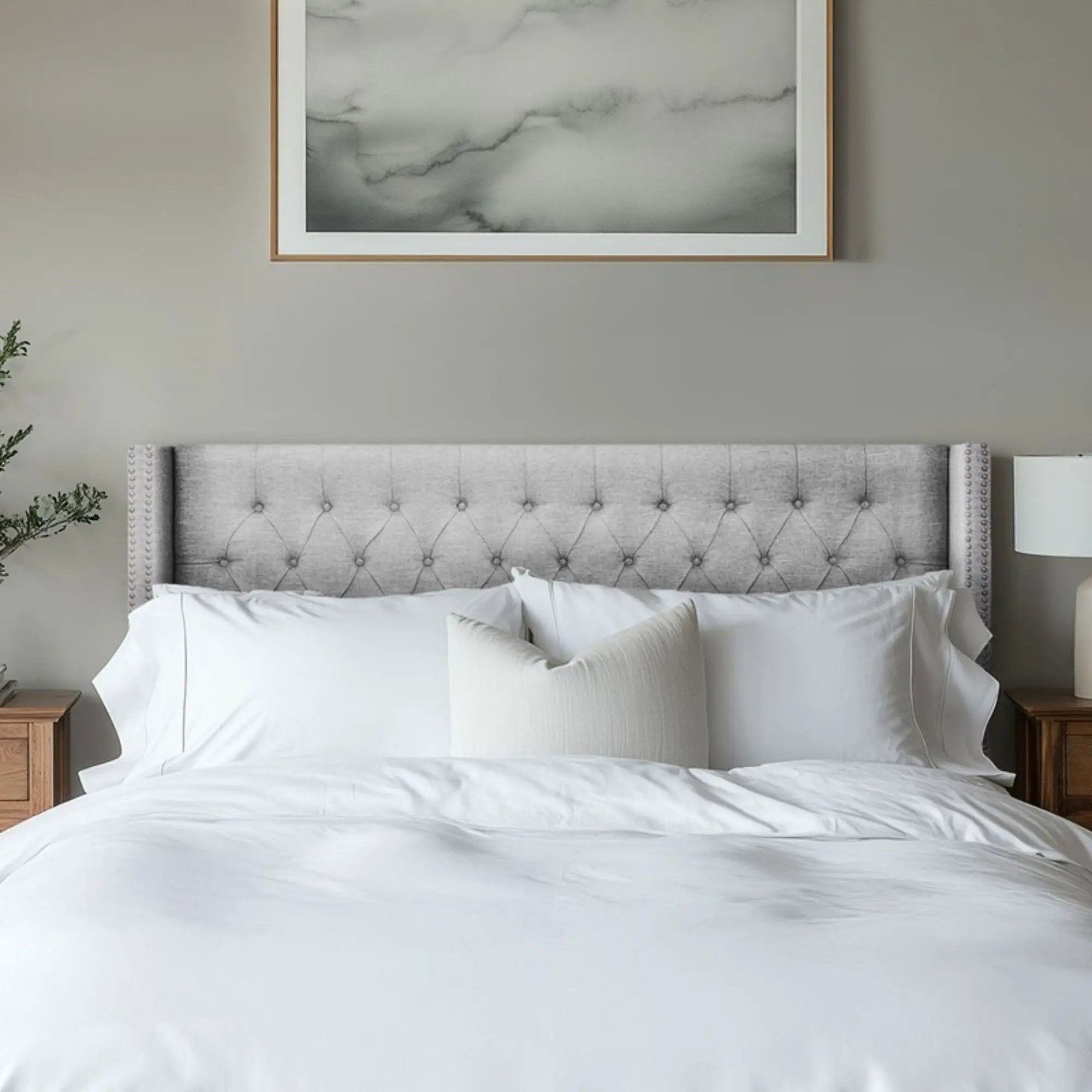 Transitional Upholstery Headboard With Tufted Buttons And Nailhead Trim by HouseOfZazla