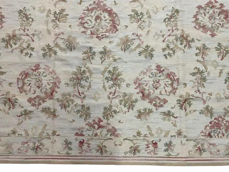 9x12 Flatweave Aubusson Needlepoint Rug, New, Beige, Tan, Green, Handmade, Hand-Knotted Area Rug, French European Carpet, Flowers by Jewel Rugs