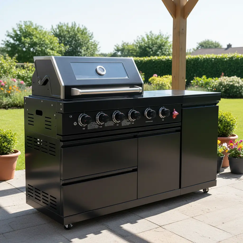 65" 4-Burner 72,000 BTU Black Outdoor Kitchen Island Grill +Side Burner + Marble Countertops by Chery Industrial