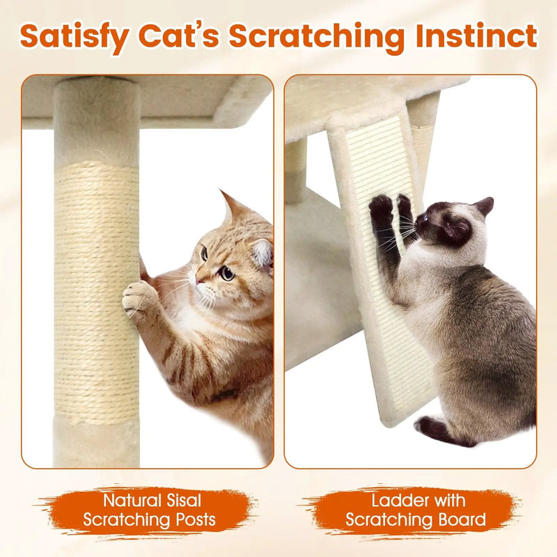 65 Inch Tall Multi-level Cat Tree with 3 Upholstered Perch and 2 Cat Condos by DirectDeals