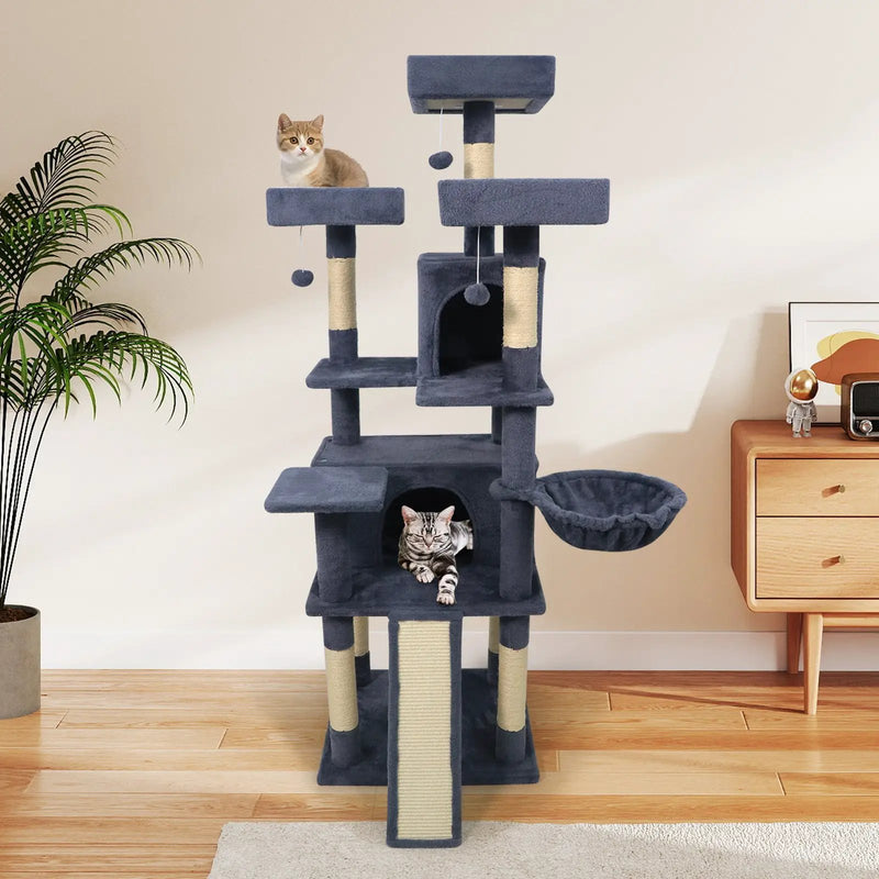 65 Inch Tall Multi-level Cat Tree with 3 Upholstered Perch and 2 Cat Condos by DirectDeals
