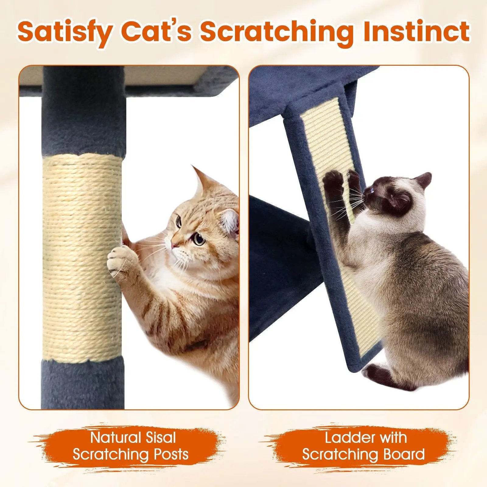 65 Inch Tall Multi-level Cat Tree with 3 Upholstered Perch and 2 Cat Condos by DirectDeals