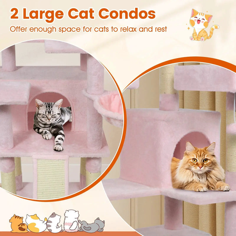65 Inch Tall Multi-level Cat Tree with 3 Upholstered Perch and 2 Cat Condos by DirectDeals