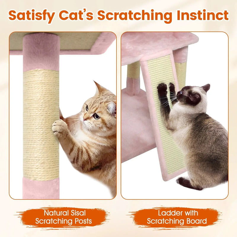65 Inch Tall Multi-level Cat Tree with 3 Upholstered Perch and 2 Cat Condos by DirectDeals