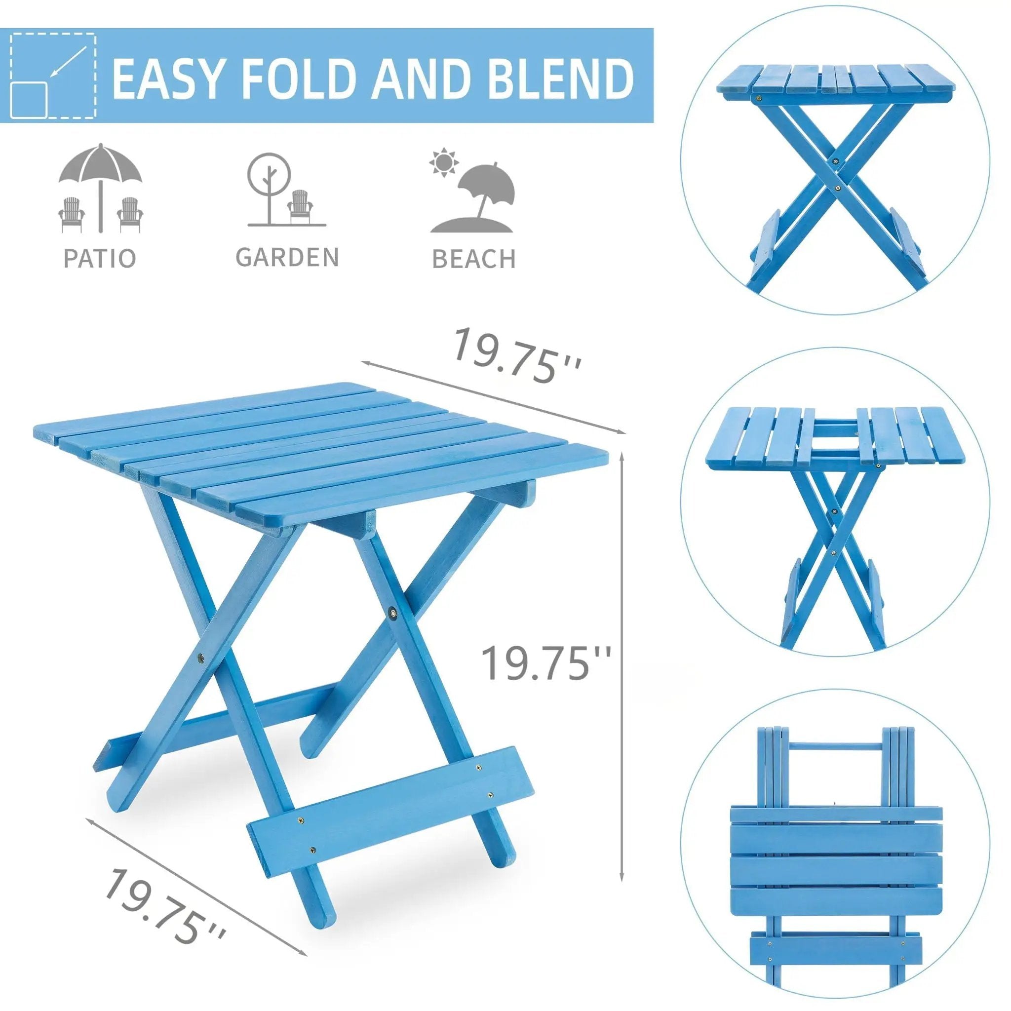 Folding Square Table For Backyard - Blue by HouseOfZazla