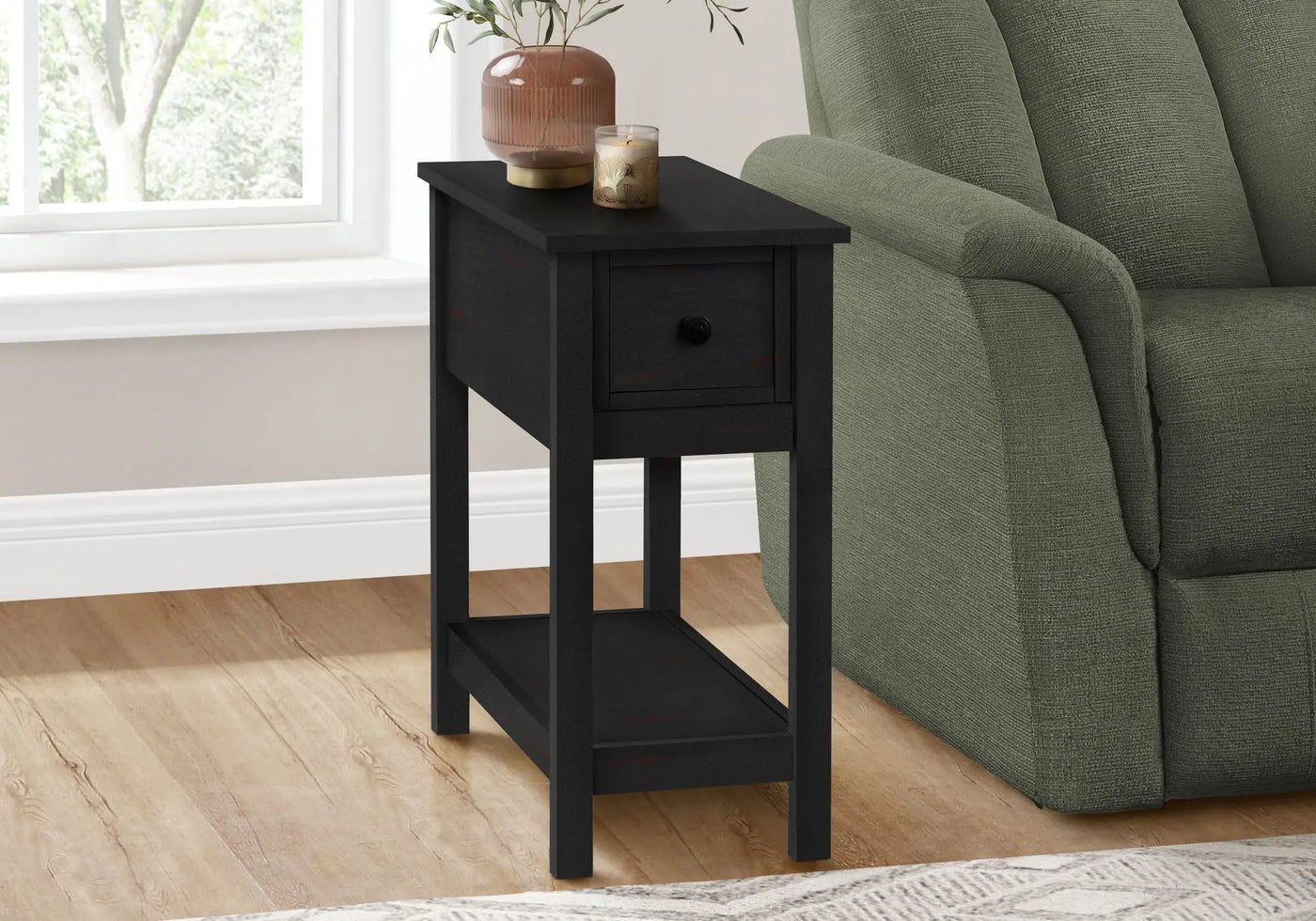 Accent End Table, 2 Tier, Narrow, Lamp, Storage Drawer, Charming Design by HouseOfZazla