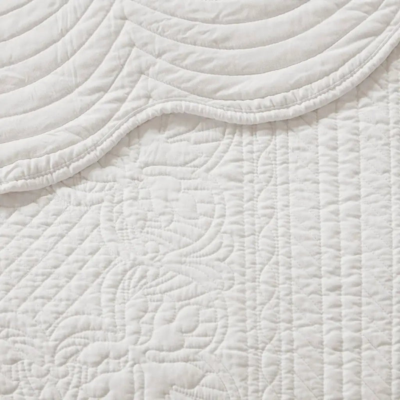3 Piece Reversible Scalloped Edge Quilt Set White Full/Queen by HouseOfZazla