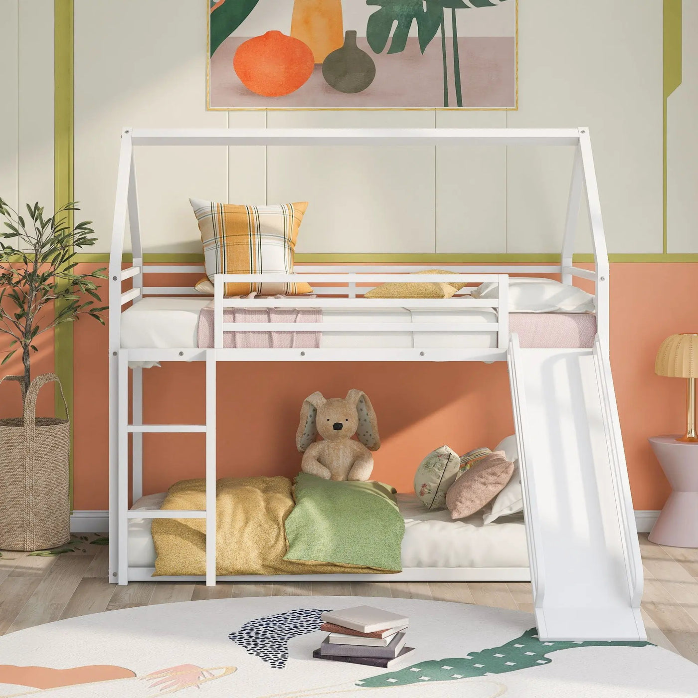 Twin Over Twin House Bunk Bed With Ladder And Slide by Unique Piece Furniture