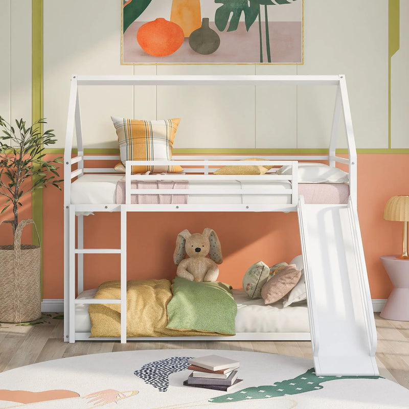 Twin Over Twin House Bunk Bed With Ladder And Slide by HouseOfZazla