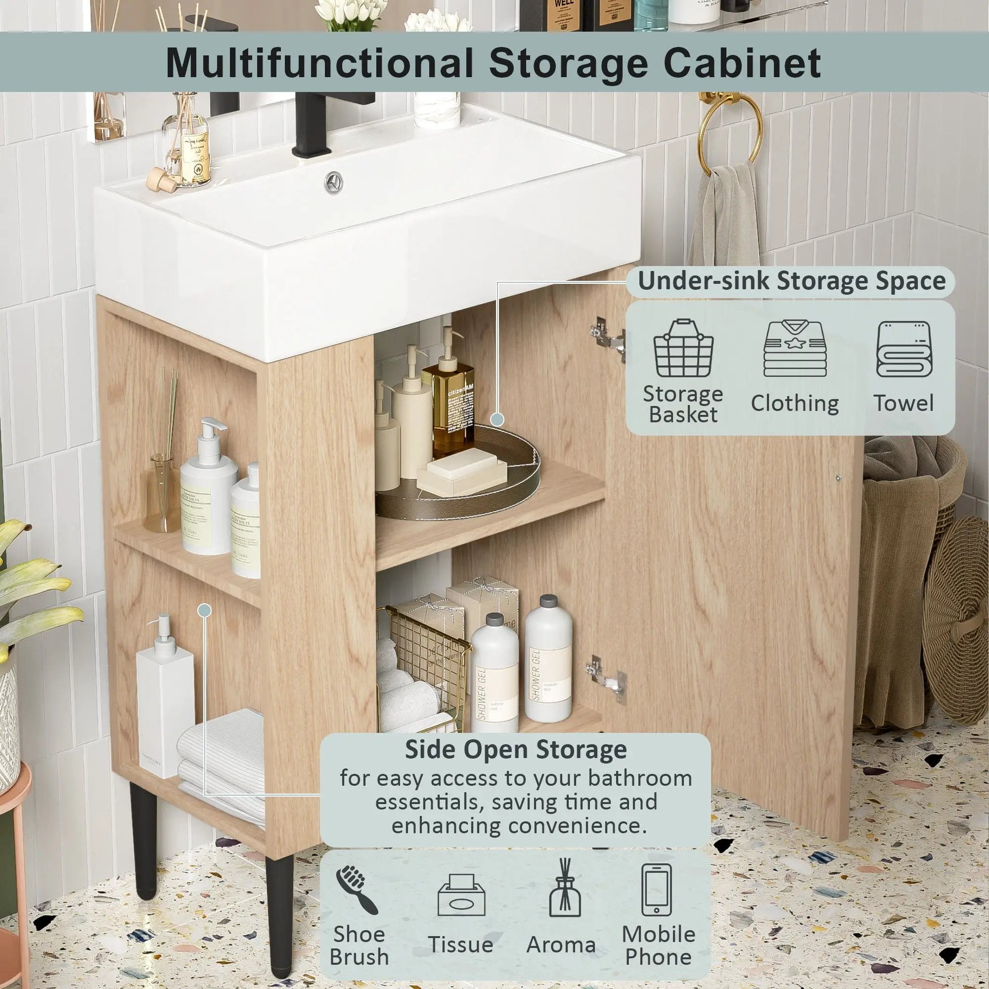 Bathroom Vanity, Combo Cabinet, Bathroom Storage Cabinet, Single Ceramic Sink by HouseOfZazla