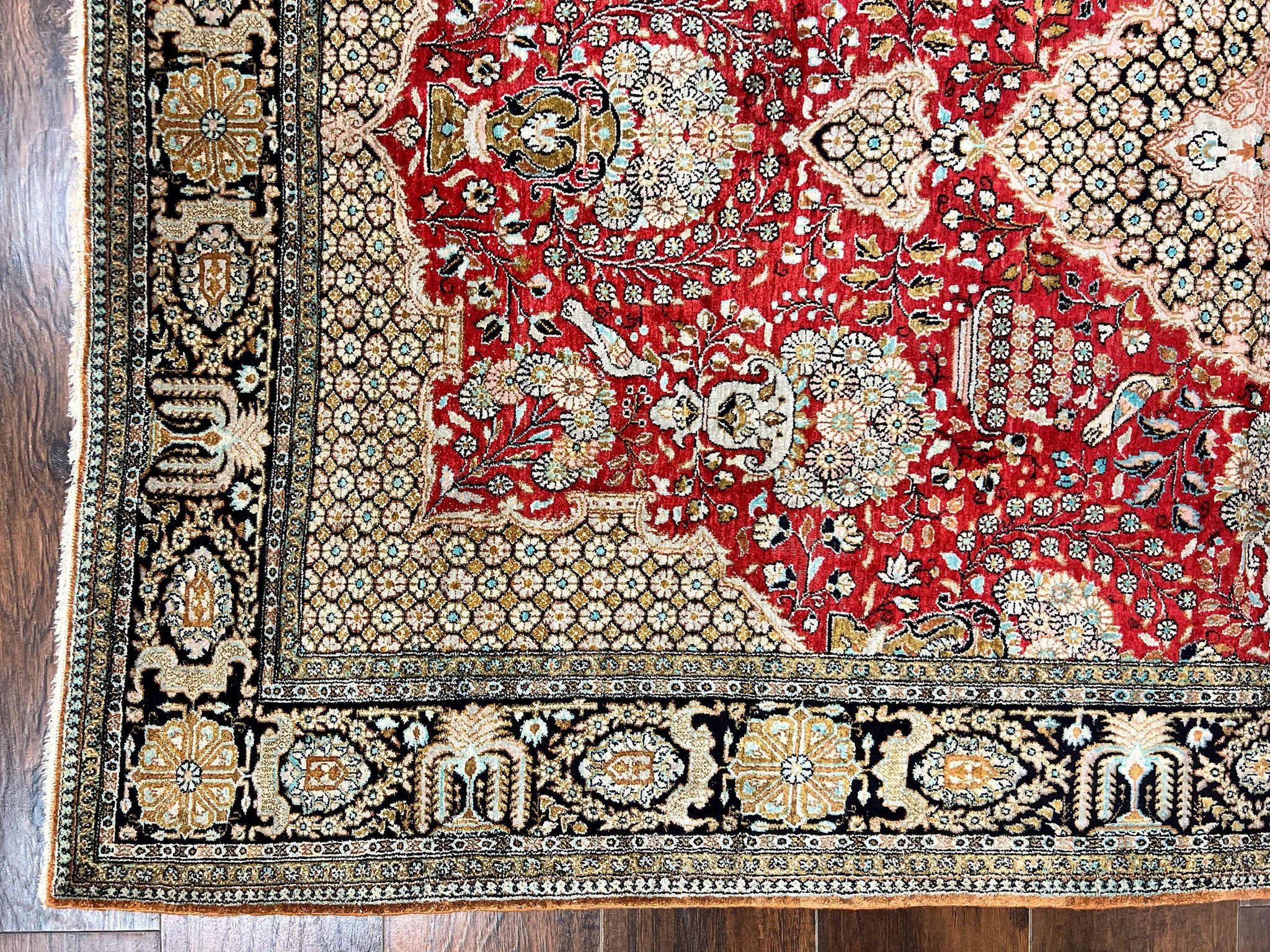 Wonderful Persian Silk Rug 5x7, Birds Floral Vases, Red, Hand Knotted Silk Fine Oriental Carpet, Handmade Vintage, Persian Qum Rug, 400 KPSI by Jewel Rugs