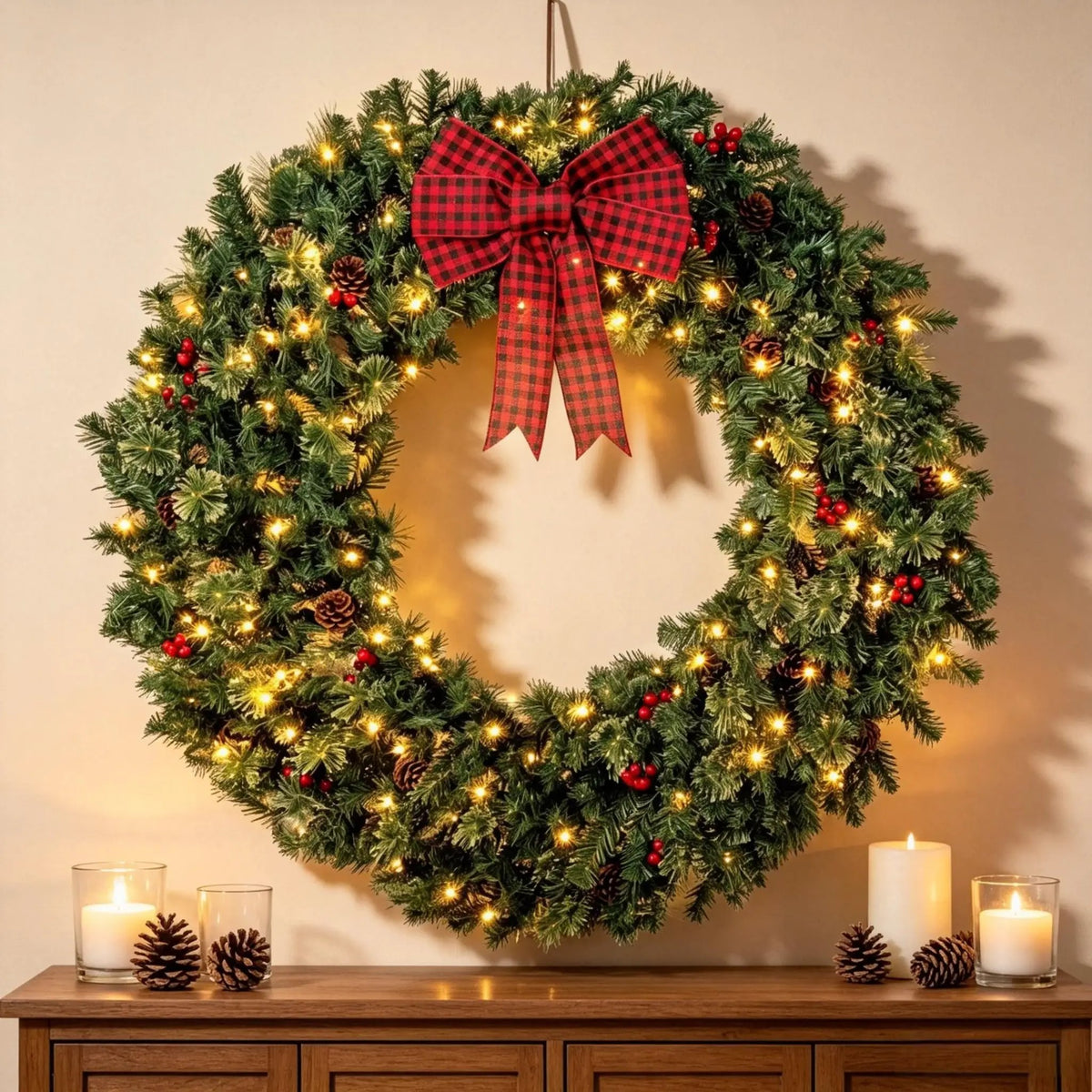 48 Inch Prelit Crestwood Spruce Christmas Wreath with Bow by HouseOfZazla