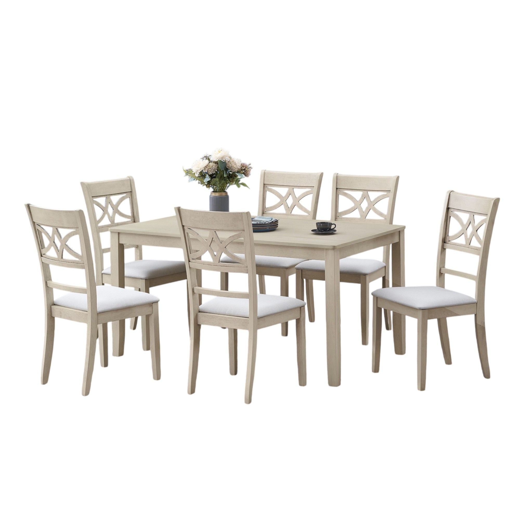 Ferris - 7 Piece Dining Set With Cross Back Chairs And Rectangular Table - Antique White by HouseOfZazla