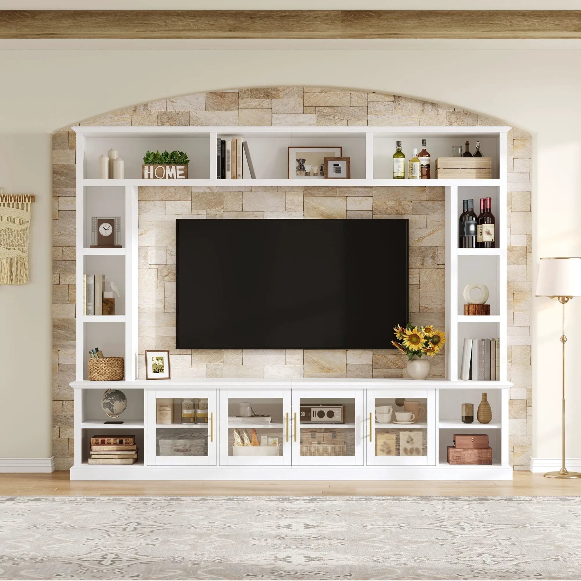 All-In-One Entertainment Center with Bookshelves & Tempered Glass Doors by HouseOfZazla