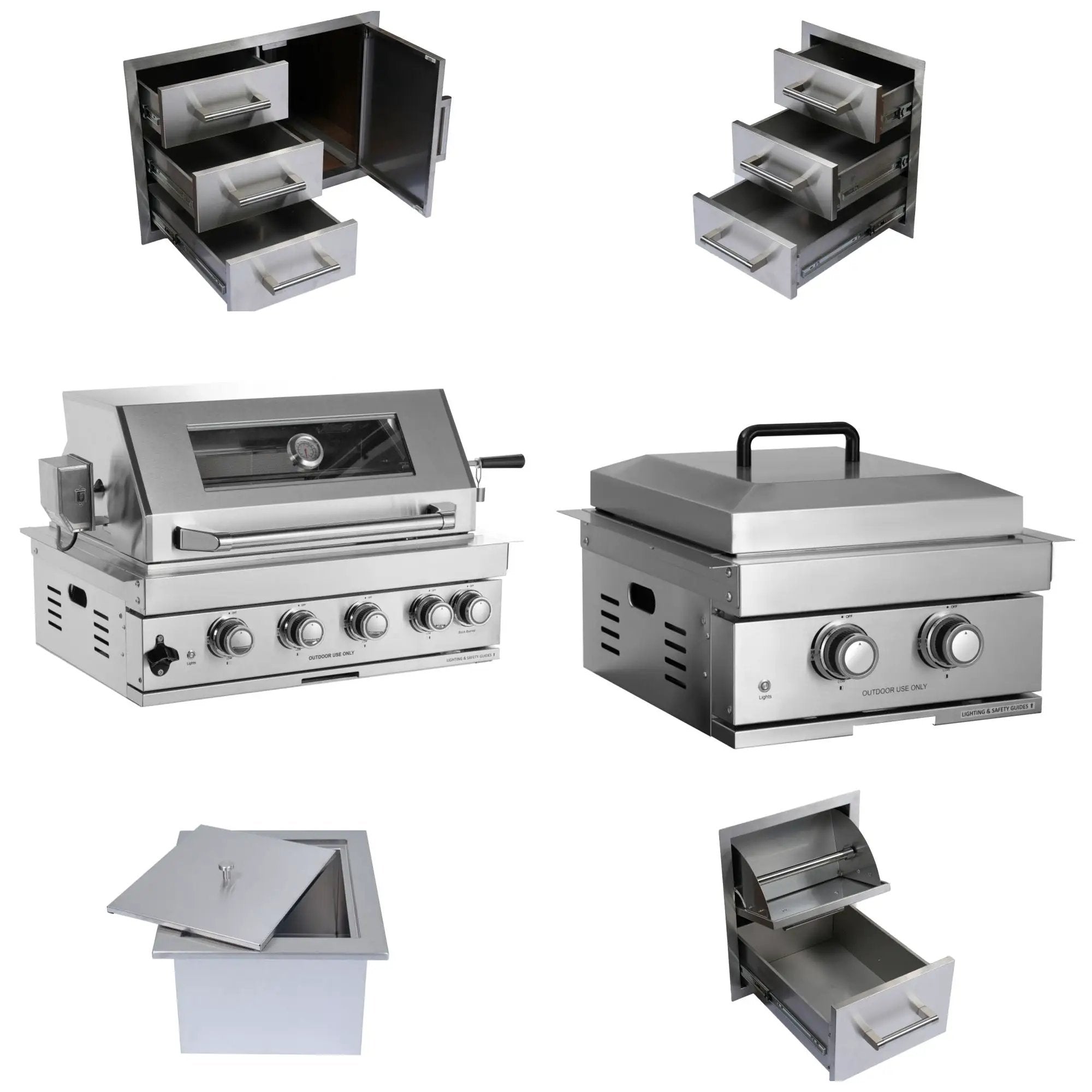 Built-In Outdoor Kitchen LPG Gas Grill 60000 Btu, Drop-In Ice Box With BBQ Tool Set - Silver by HouseOfZazla